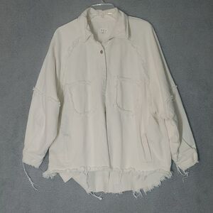 POL Women's Off-White Frayed Utility Jacket Baggy Size M